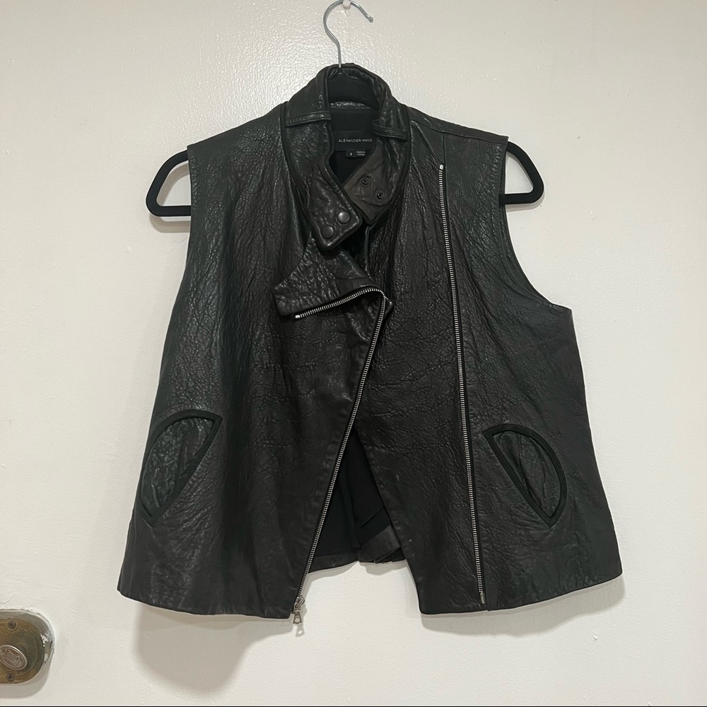 Alexander Wang Leather Moto Vest Black Lambskin Biker Zip Sleeveless Sz 4 S